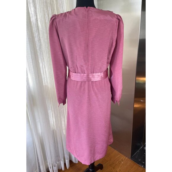 Vintage 80s gown, pink satin dress, long sleeves, modest officewear - Picture 4 of 9